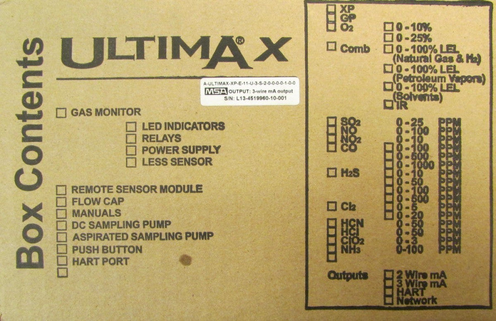 MSA A ULTIMAX XP E 11 U 3 S 2 0 0 0 0 1 0 0 ULTIMA X Gas Monitor System 