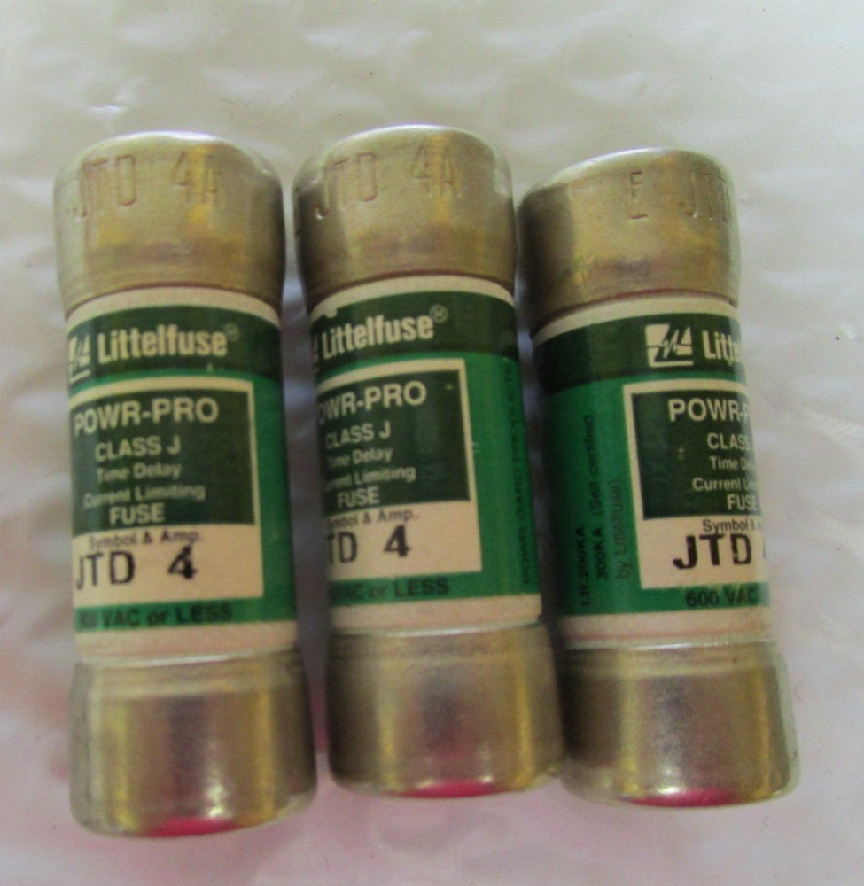 NEW LOT OF 3 LITTELFUSE POWR-PRO FUSE JTD 4 4A AMP 600Vac