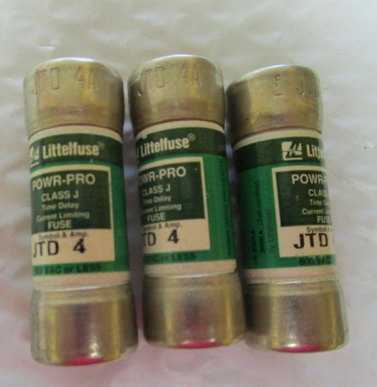 NEW LOT OF 3 LITTELFUSE POWR-PRO FUSE JTD 4 4A AMP 600Vac