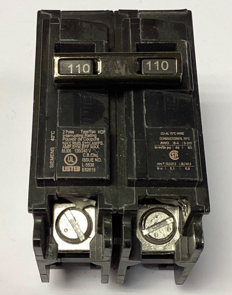 SIEMENS Q2110HH 2 Pole 110 AMP Type HQP Circuit Breaker