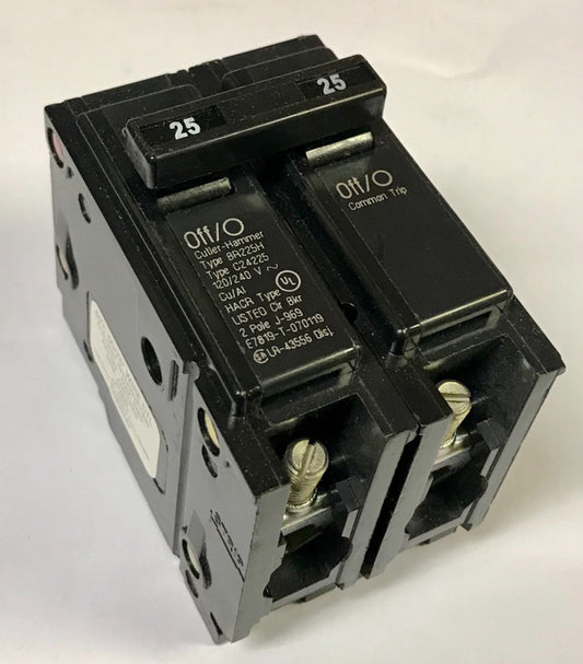 EATON CUTLER HAMMER BR225H 2 Pole 25 AMP Type BR BR225 Circuit Breaker 10000 AIC