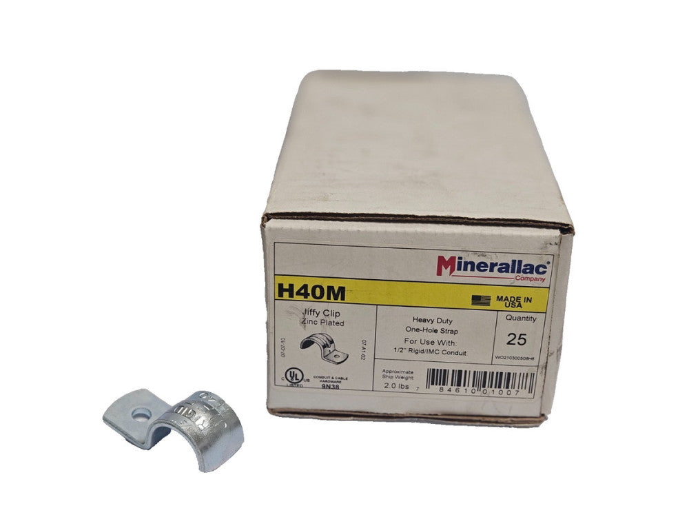 (25) Minerallac H40M 1 Hole Strap Zinc Plated Heavy Duty Jiffy Clip Conduit 1/2"