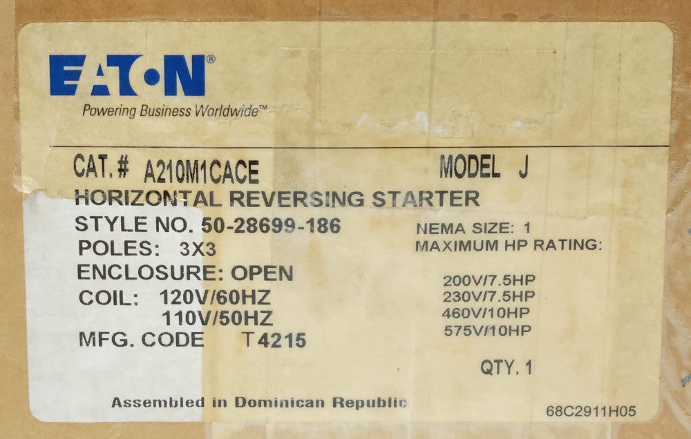 EATON CUTLER HAMMER A210M1CACE Size 1 A210M1CAC Reversing Starter 120 VAC