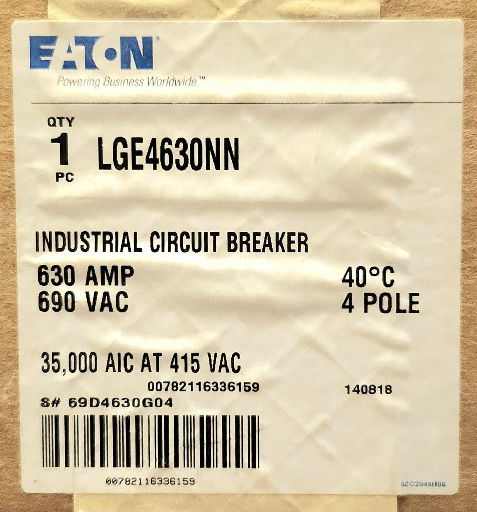 EATON CUTLER HAMMER LGE4630NN 4Pole 630AMP Type L630E Circuit Breaker Frame ONLY