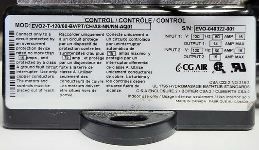 CG AIR EV02 T 120/60 BV PT CH AS NN NN AQ01 Hydromasage Bathtub Control Module