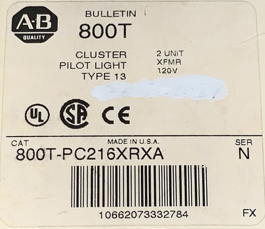 ALLEN BRADLEY 800T PC216XRXA 2 Unit Red & Amber Cluster Pilot Light 120 VAC