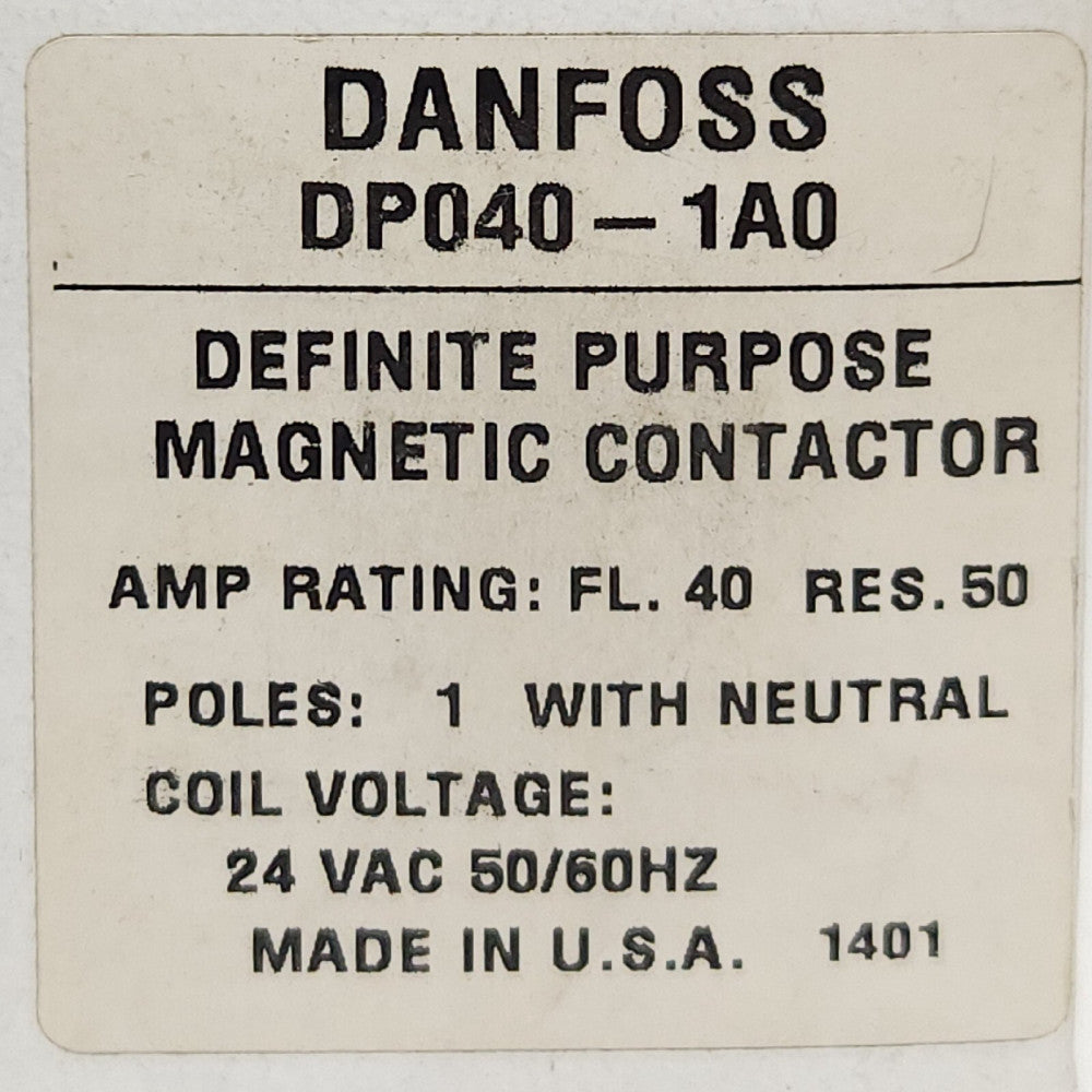 DANFOSS DP040 1A0 Definite Purpose Magnetic Contactor Single Pole 24 VAC 50/60Hz