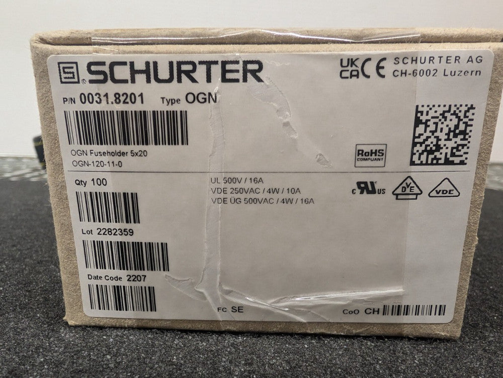 New, Schurter, 0031.8201.G, FUSE BLOK CARTRIDGE 500V 10A PCB - Lot of 100pcs
