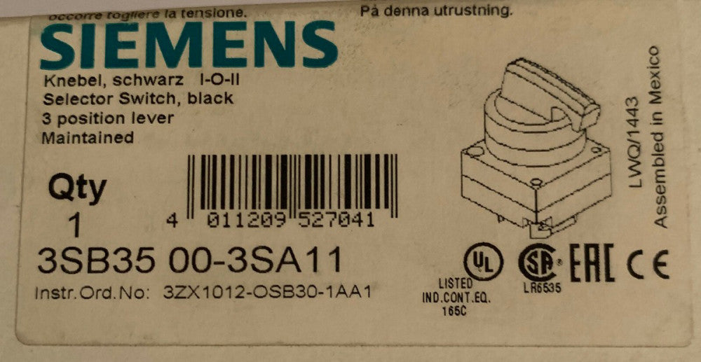 SIEMENS 3SB35 00 3SA11 3 Position Maintained Selector Switch Operator