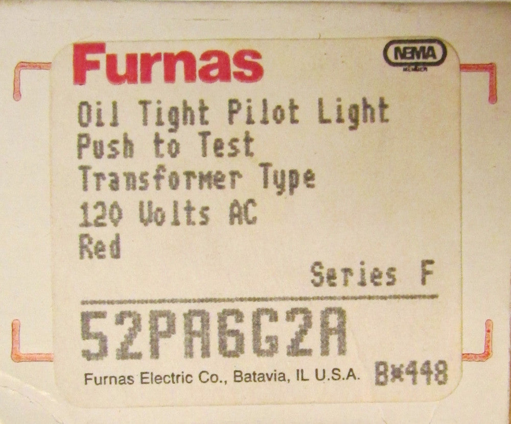 SIEMENS FURNAS 52PA6G2A RED Lens Push to Test Pilot Light 120V AC