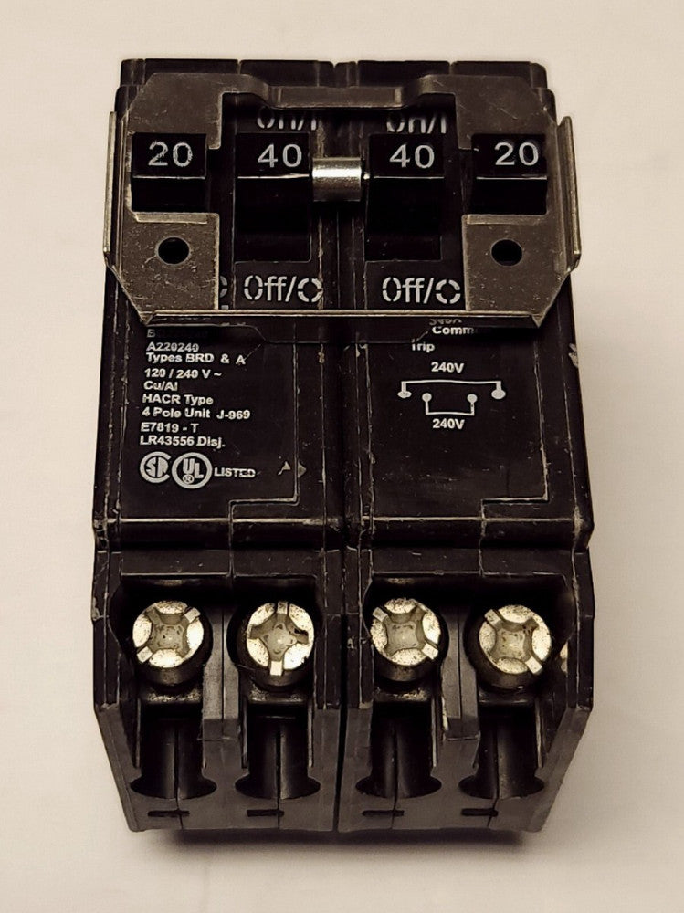 EATON CUTLER HAMMER BQC220240 2 Pole 20 AMP 2 Pole 40 AMP Quadplex Type BRD & A
