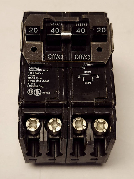 EATON CUTLER HAMMER BQC220240 2 Pole 20 AMP 2 Pole 40 AMP Quadplex Type BRD & A