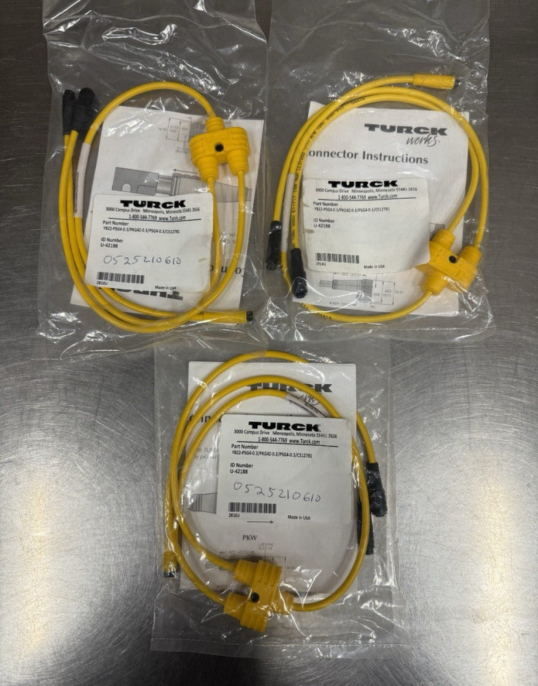 Lot of 3 - Turck M8 Picofast Connector Cable YBZ2-PSG4-0.3 U-42188