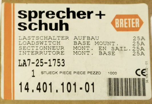 SPREACHER SCHUH LA7 25 1753 Load Switch 25 AMP 14401 101 01 BRETER
