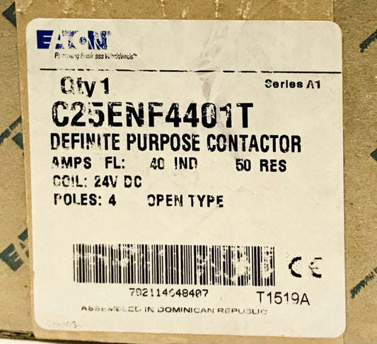 EATON CULTER HAMMER C25ENF4401T 4 Pole 24 VDC Definite Purpose Contactor 40 AMP