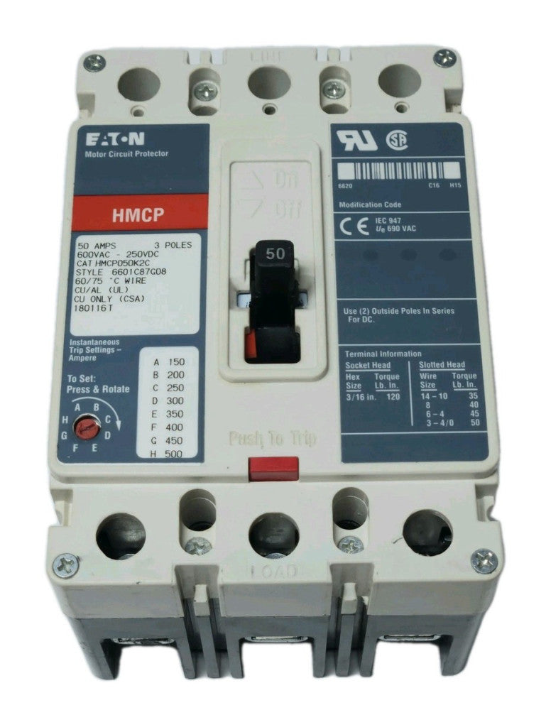 EATON CUTLER HAMMER HMCP050K2C 50 AMP Type HMCP Motor Circuit Protector