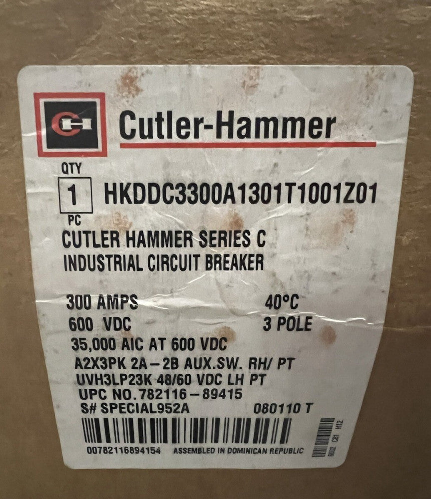 EATON CUTLER HAMMER HKDDC3300A1301 S4201Z01 300 AMP HKD-DC Breaker 12-24 VAC VDC