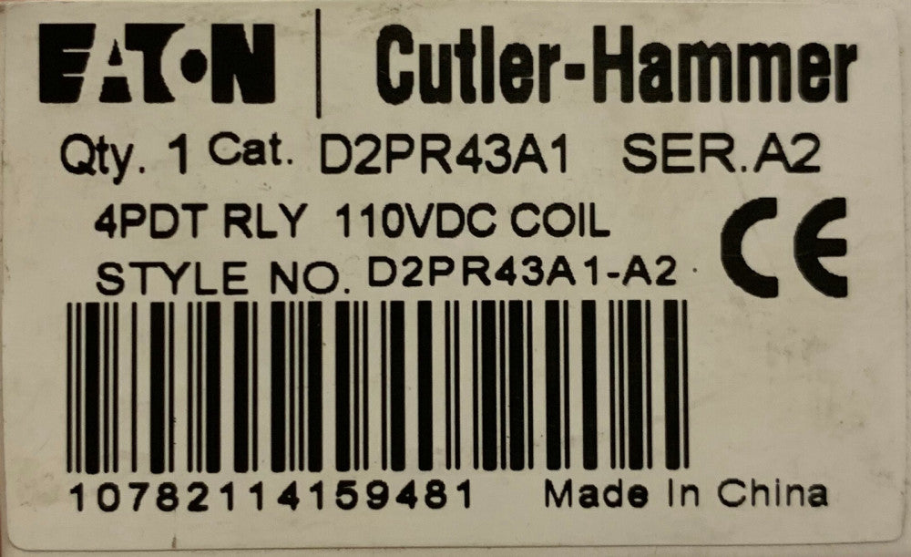 EATON CUTLER HAMMER D2PR43A1 4PDT 110 VDC Relay