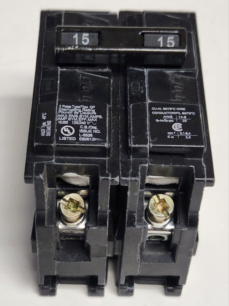 SIEMENS Q215 2 Pole 15 AMP Type QP Plug IN Circuit Breaker 120 240 VAC