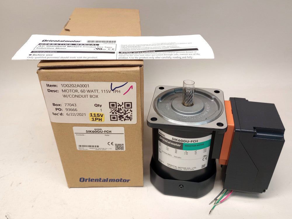 Oriental Motor 5IK60GU-FCHInduction Motor 1D0202A0001W/Conduit Box 60 Watt