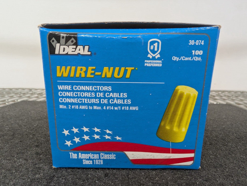New, Ideal Industries, 30-074, Wire-Nut Wire Connector 12-18AWG Yellow Box