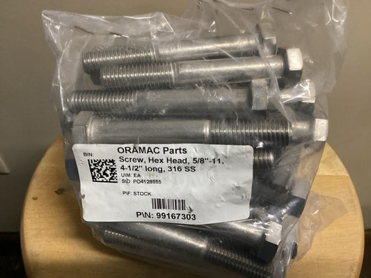 (QTY) 48 5/8-10 X 4 1/2” Stainless Steel Hex Head Cap Screws. Grade 316