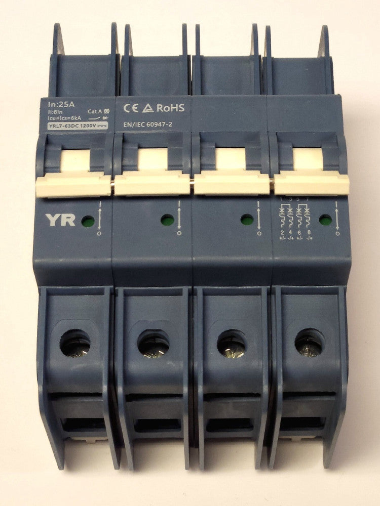YRO Type YRL7 63DC 4 Pole 25 AMP DIN RAIL Mountable Circuit Breaker ENERGY SOLAR