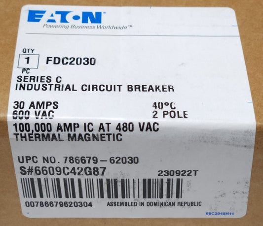 EATON CUTLER HAMMER FDC2030 2 Pole 30 AMP Type FDC LOOK Circuit Breaker
