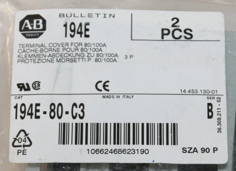 Allen Bradley 194E 80 C3 80-100 Amp 3 Pole Terminal Lug Cover Kit