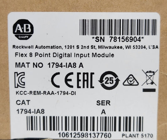 ALLEN BRADLEY 1794 IA8 Flex I/O 120 VAC Input Module 8 Point 1794-IA8