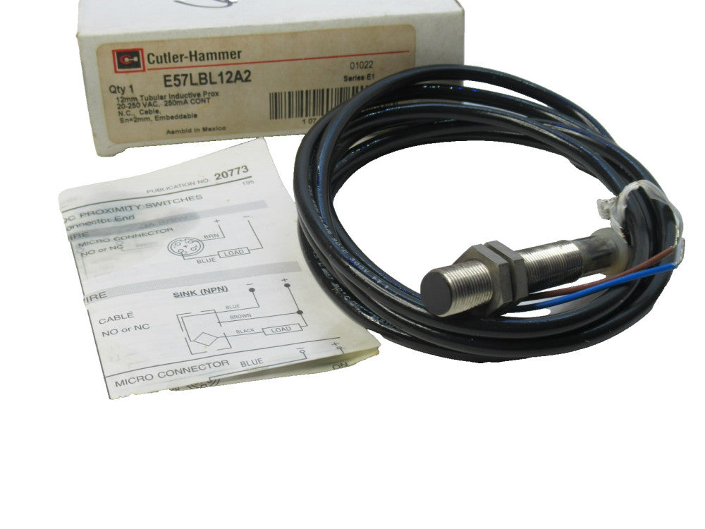 Cutler Hammer E57LBL12A2 Series E1 12mm Tubular Inductive Proximity Switch (New)