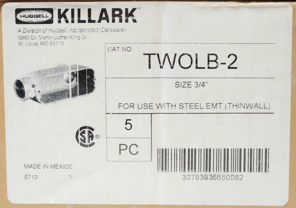 BOX OF 3 KILLARK TWOLB-2 Size 3/4" CONDUIT BODY Metal Elbow TWOLB 2