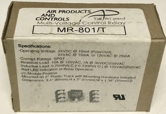 APC AIR PRODUCTS AND CONTROLS MR 801 T Multi Voltage Control Relay MR-801/T SPDT