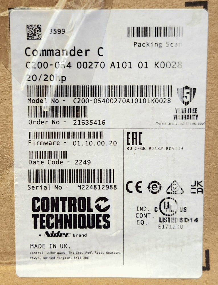 NIDEC CONTROL TECHNIQUES C200 054 00270 A101 01 K0028 20/20 HP COMMANDER C 20 HP