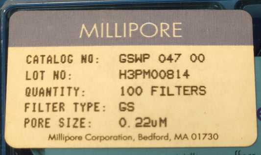 SEALED MILLIPORE GSWP04700 DURAPORE Membrane Filters Type GS 0.22 uM Contents
