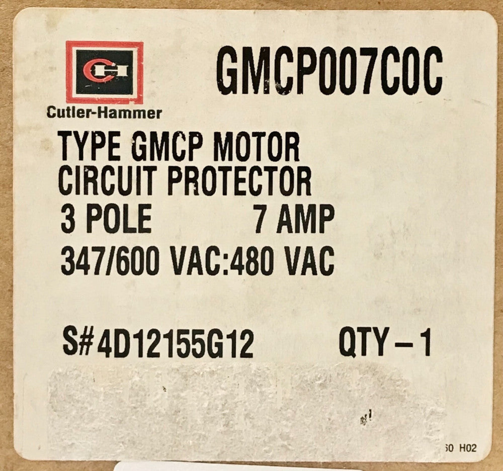 EATON CUTLER HAMMER GMCP007COC 7 AMP Type GMCP Motor Circuit Protector