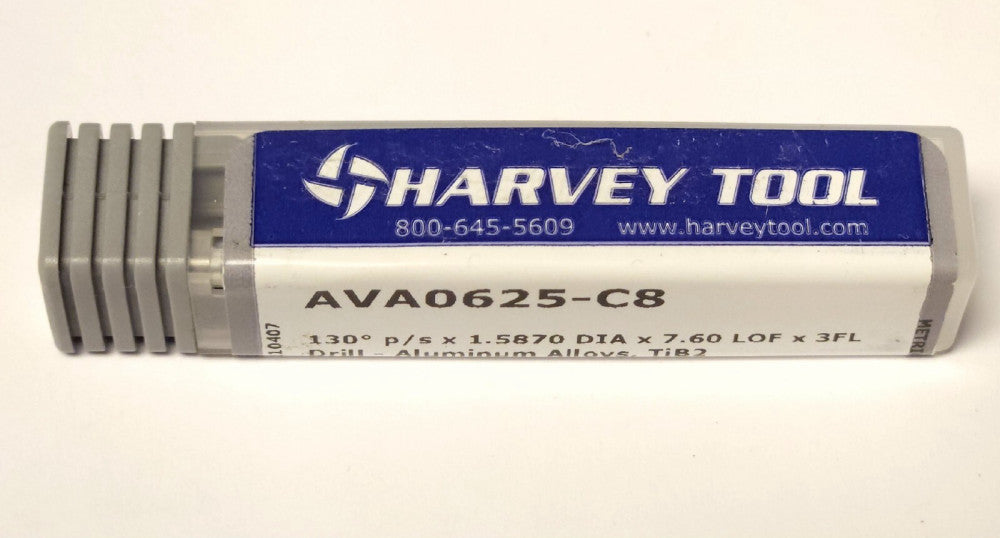 HARVEY TOOL AVA0625 C8 130° P/S X 1.5870 DIA X 7.60 LOF X 3FL Metric Drill
