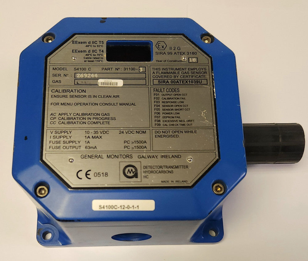 GM GENERAL MONITORS S4100C 12 0 1 1 SIRA 99 ATEX 3180 HC HYDROCARBONS Detector