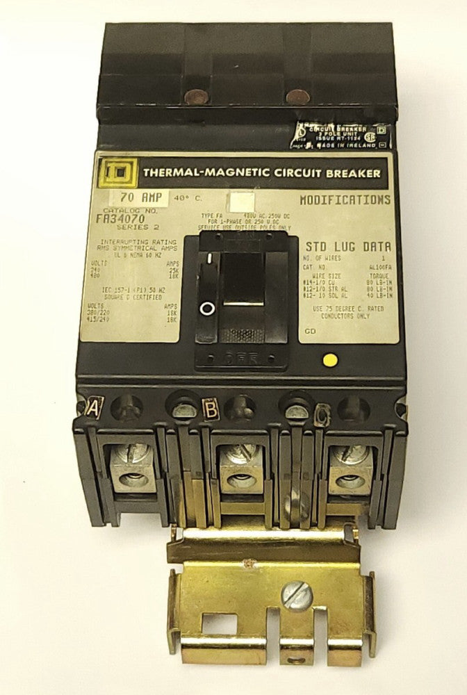 SQUARE D FA34070 3 Pole 70 AMP Type FA I Line Circuit Breaker