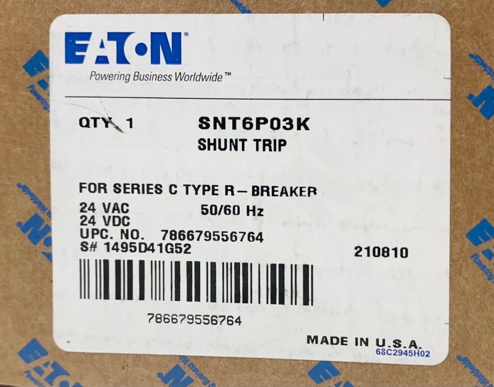 SEALED EATON CUTLER HAMMER SNT6P03K 24 VAC VDC R Frame Shunt Trip 1495D41G52 