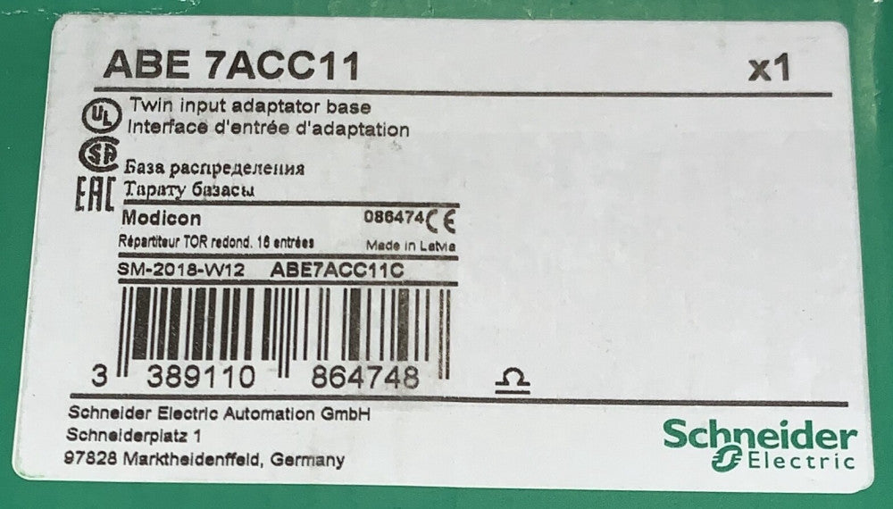SCHNEIDER ELECTRIC MODICON ABE 7ACC11 16 Input Twin Input Adapt Base Modul Split