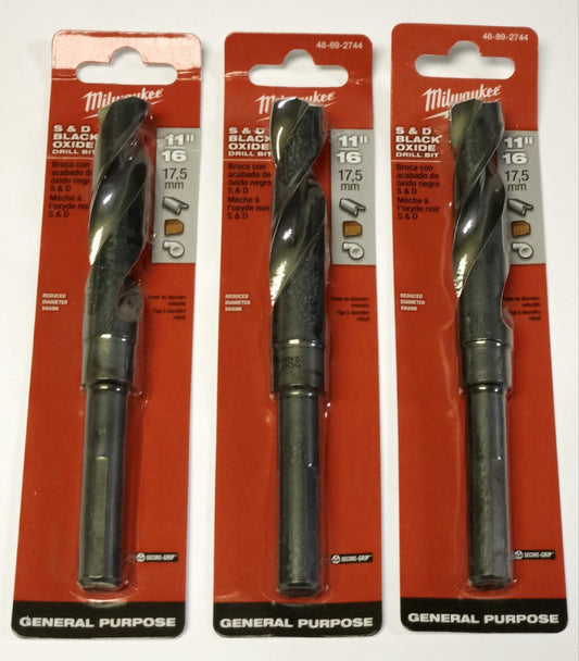 BOX OF 3 MILWAUKEE 48 89 2744 S&D BLACK OXIDE DRILL BIT 11/16" 17.5mm General