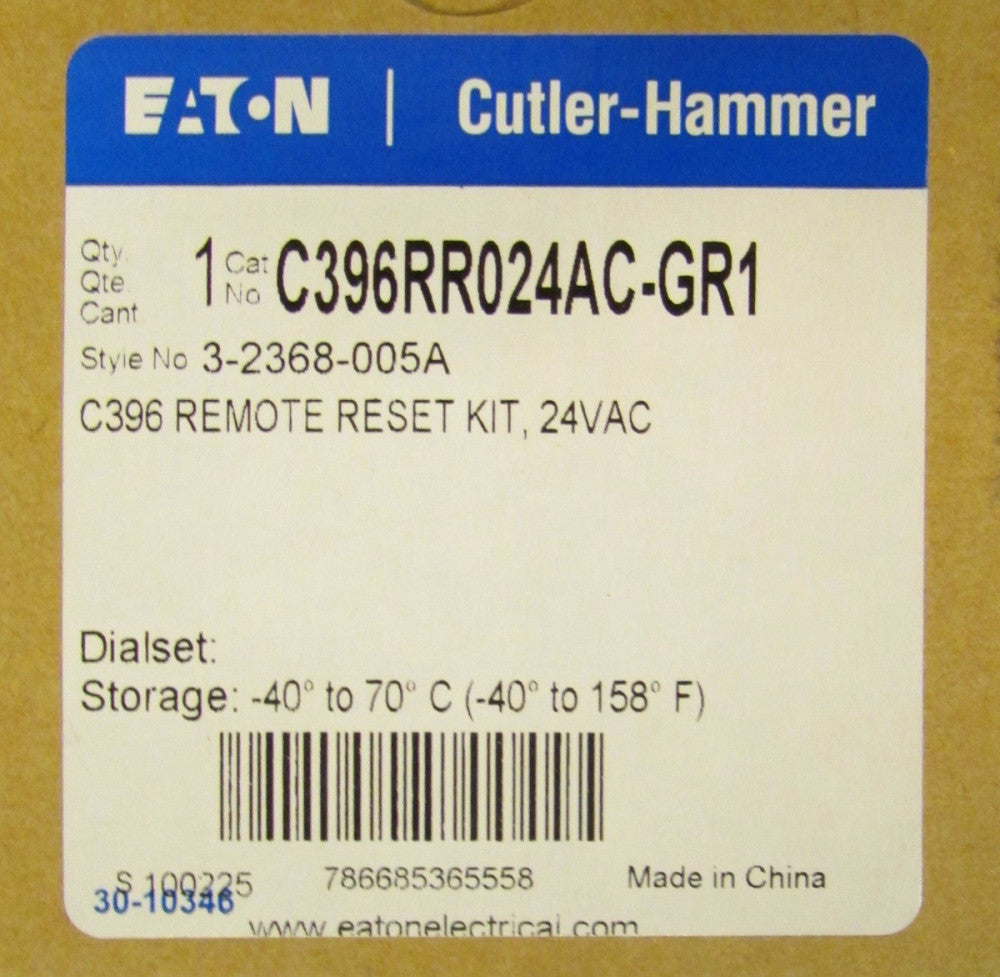 EATON CUTLER HAMMER C396RR024AC GR1 C396 Remote Reset Kit 24 VAC 3 2368 005A