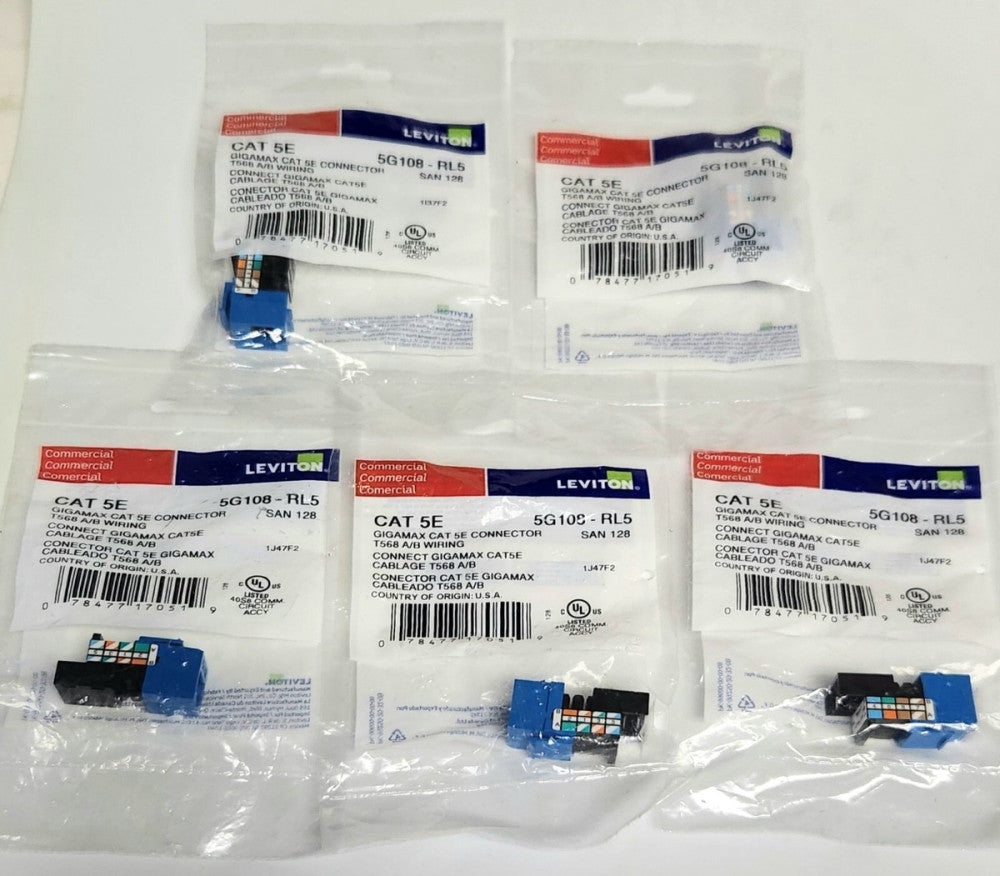 LOT OF 5 LEVITON 5G108 RL5 SAN 128 CAT 5E GIGAMAX Connector T568 A/B