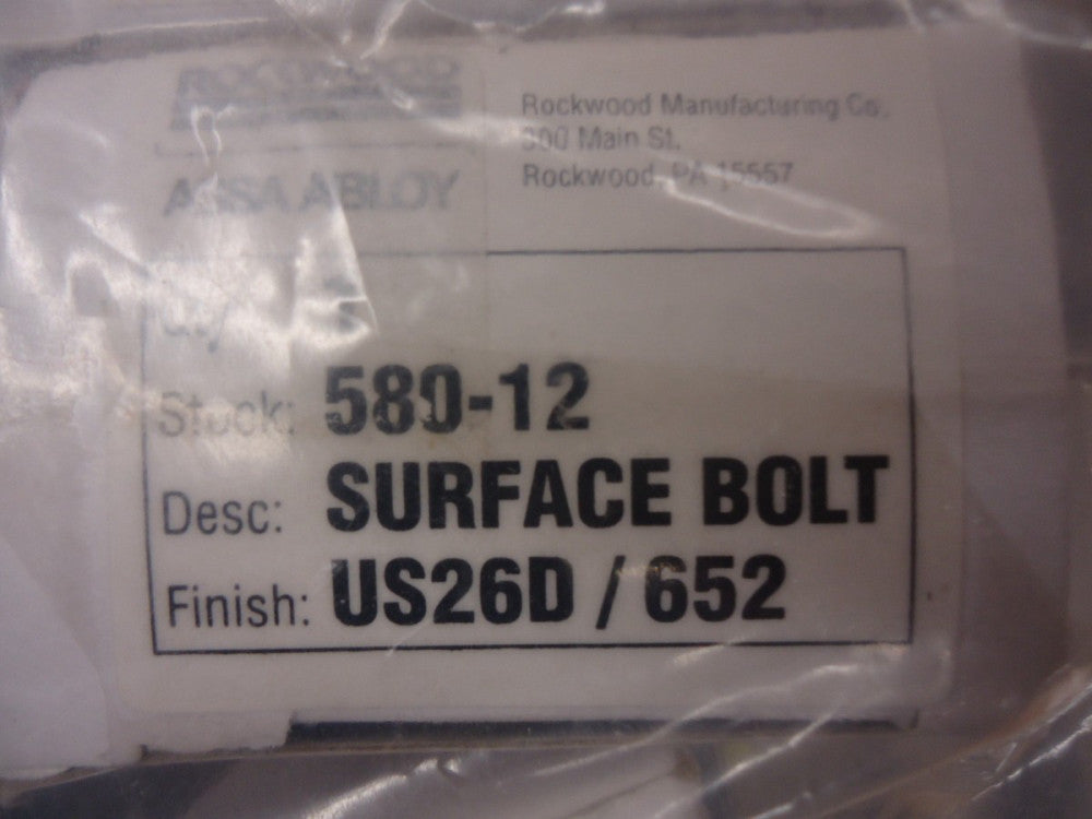 580-12 US26D Rockwood 12 in Surface Bolt Heavy duty UL 626 US26D BRAND NEW!