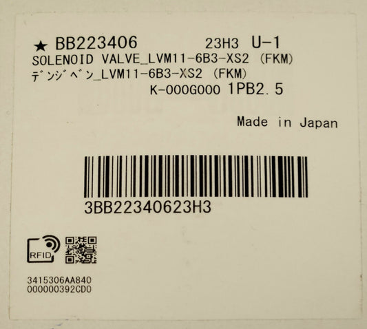SMC LVM11 6B3 XS2 FKM BB223406 Solenoid Valve