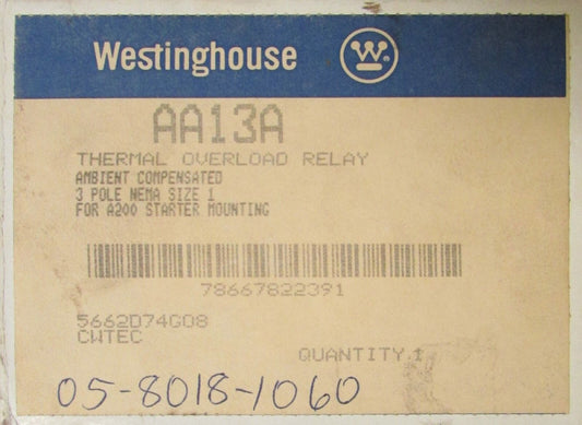 WESTINGHOUSE CUTLER HAMMER AA13A 1 A200 Starter Mount Overload Relay 5662D74G08