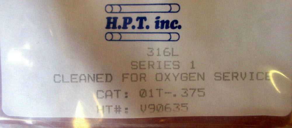 New - H.P.T. Inc V90635 316L Series 1HP 3/8" Oxy. CLN. SS Tee Max Flow Component