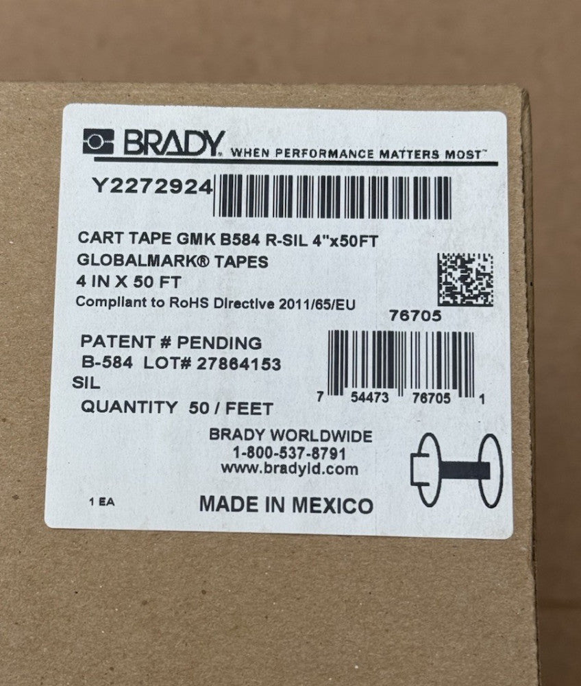 Brady 76705 Silver Reflective 4" x 50' B584 Globalmark Label Tape - New