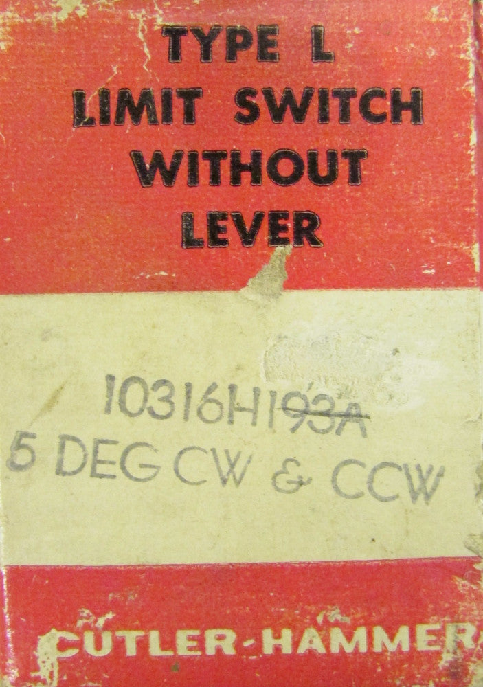 CUTLER HAMMER Type L 5 Deg CW & CCW Limit Switch 10316H193A